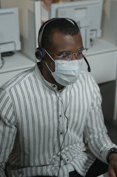 Male Employee wearing a Face Mask